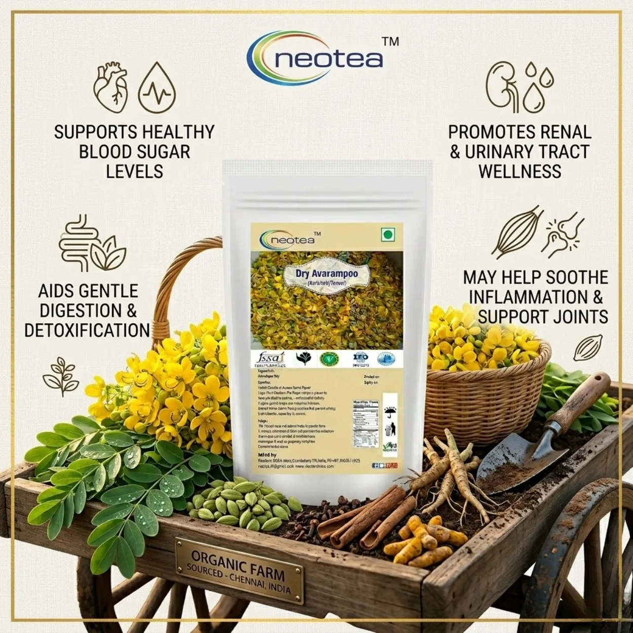 Neotea Dry Avarampoo Flower , Dried Senna Auriculata Flowers, Natural Herbal Ingredient, Traditional Herbal Tea & Beverage Preparation