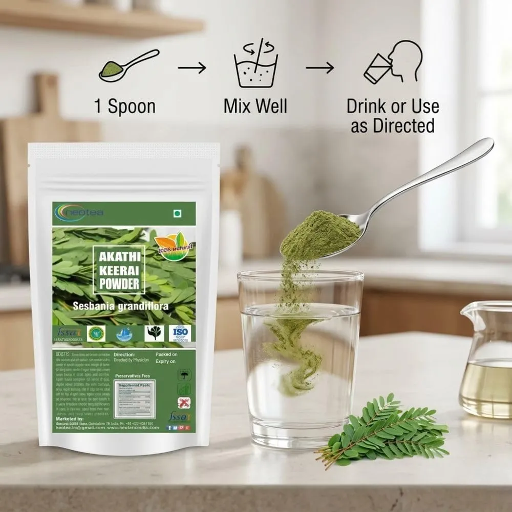Neotea Agathi Keerai Powder | Sesbania grandiflora Leaf Powder | Traditionally Used Greens Powder | Natural Plant-Based Ingredient