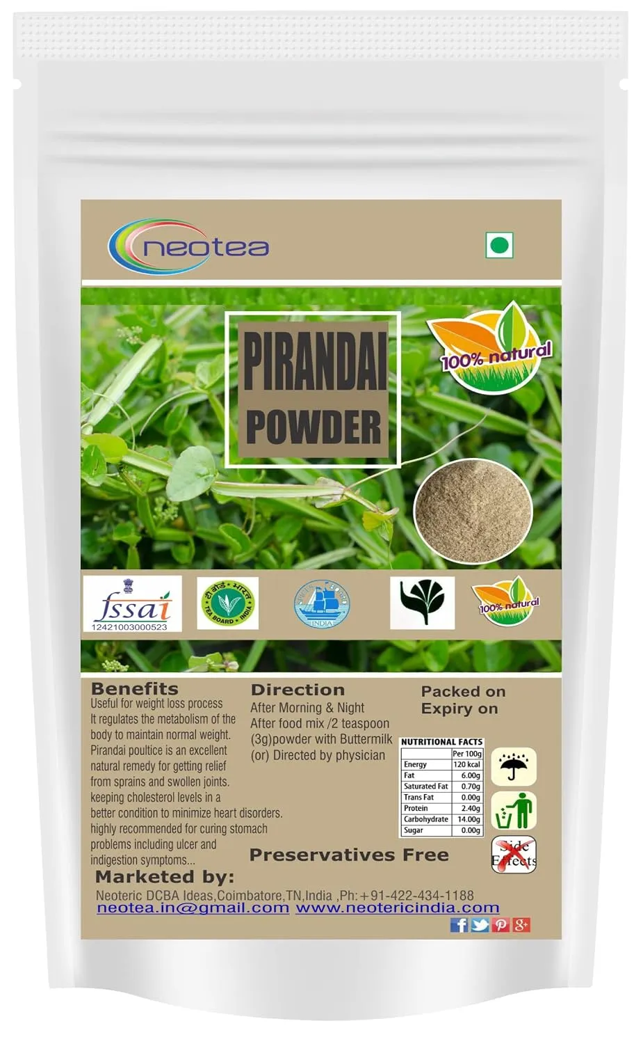 Pure Natural Pirandai Powder | Veldt Grape Powder | Supports Bone & Joint Health | Aid Digestion & Gut Wellness | Traditional Herbal Supplement for Men & Women | 100% Natural & Chemical-Free