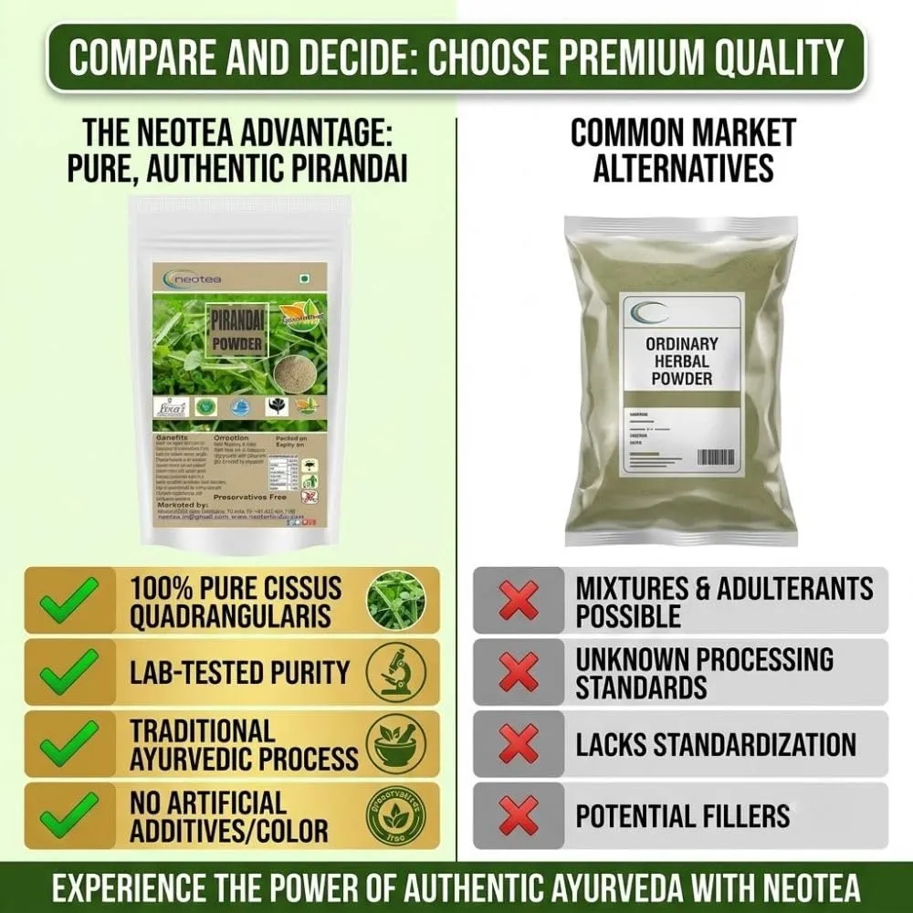 Pure Natural Pirandai Powder | Veldt Grape Powder | Supports Bone & Joint Health | Aid Digestion & Gut Wellness | Traditional Herbal Supplement for Men & Women | 100% Natural & Chemical-Free