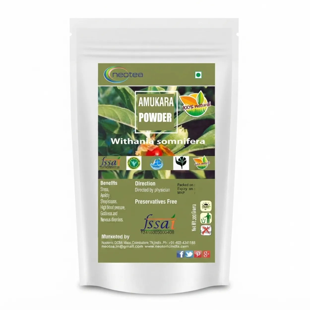Amukkara Powder 100% Natural Herbal Powder | Traditional Ayurvedic Herb | Pure Amukkara Root Powder | No Added Preservatives | Natural Herbal Wellness Product
