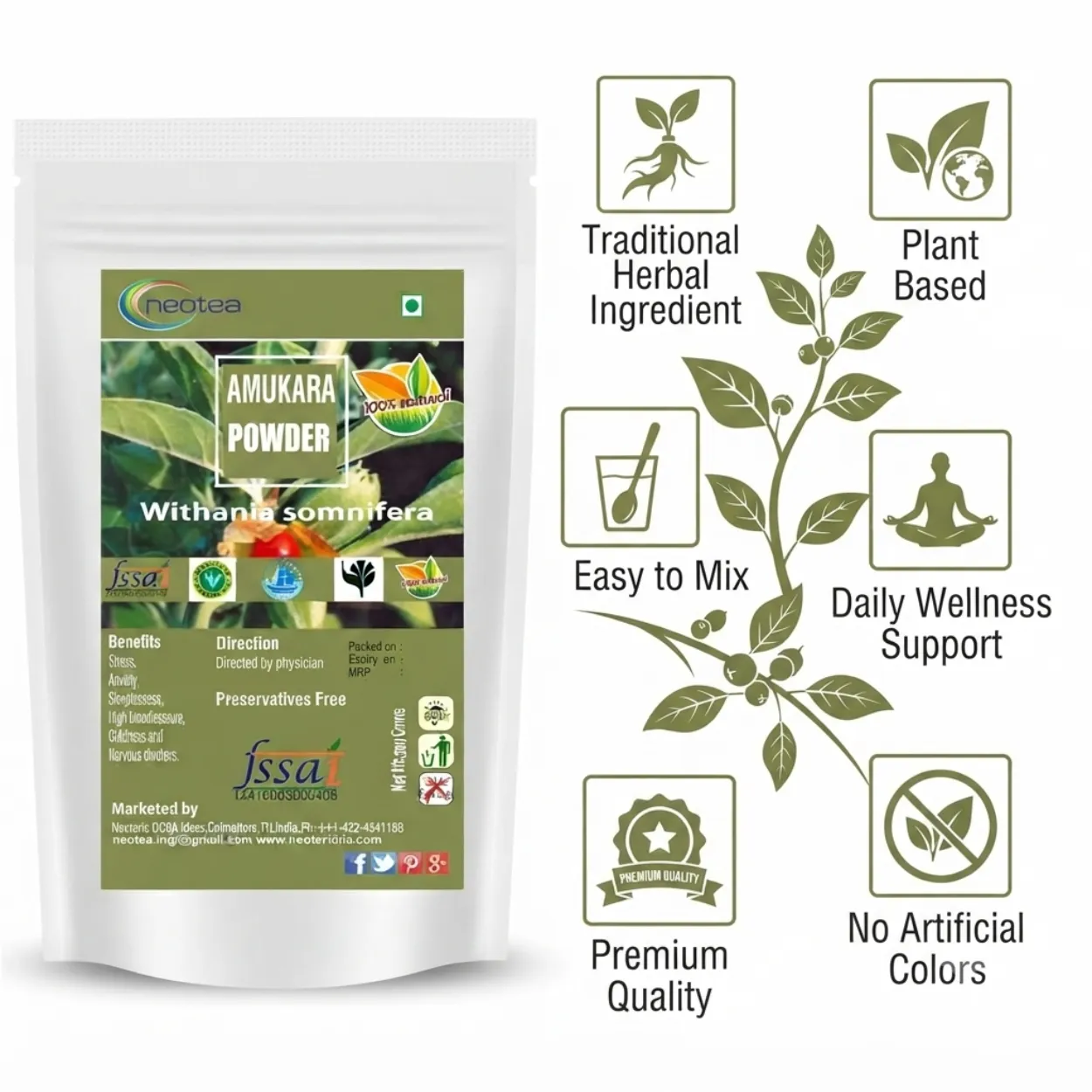 Amukkara Powder 100% Natural Herbal Powder | Traditional Ayurvedic Herb | Pure Amukkara Root Powder | No Added Preservatives | Natural Herbal Wellness Product