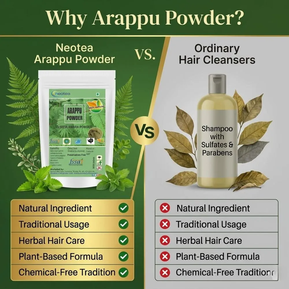 Arappu Powder 100% Natural Arappu Leaf Powder for Hair & Scalp Care, Traditional Herbal Hair Wash Powder, Plant-Based Cleansing Powder, Chemical-Free Herbal Powder