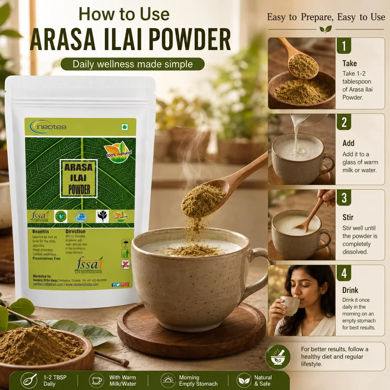 Arasa Ilai Powder | Peepal Tree Leaf Powder | Ficus Religiosa Leaf Powder | 100% Natural Herbal Powder | Traditional Ayurvedic Ingredient | 100% Pure
