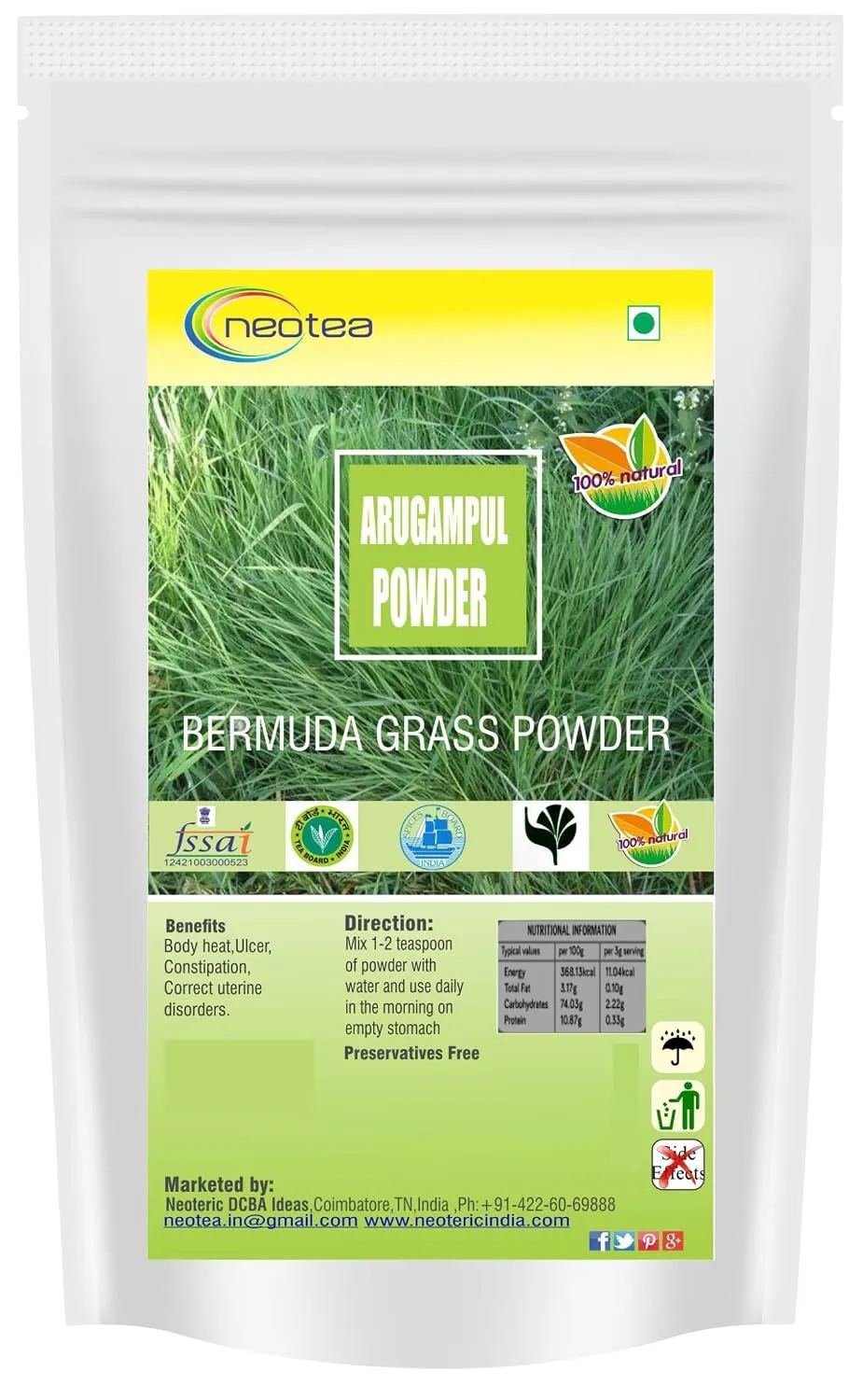 Arugampul Powder | Bermuda Grass Powder | Cynodon Dactylon | 100% Natural Dried Arugampul | Traditional Herbal Wellness Powder | No Added Preservatives
