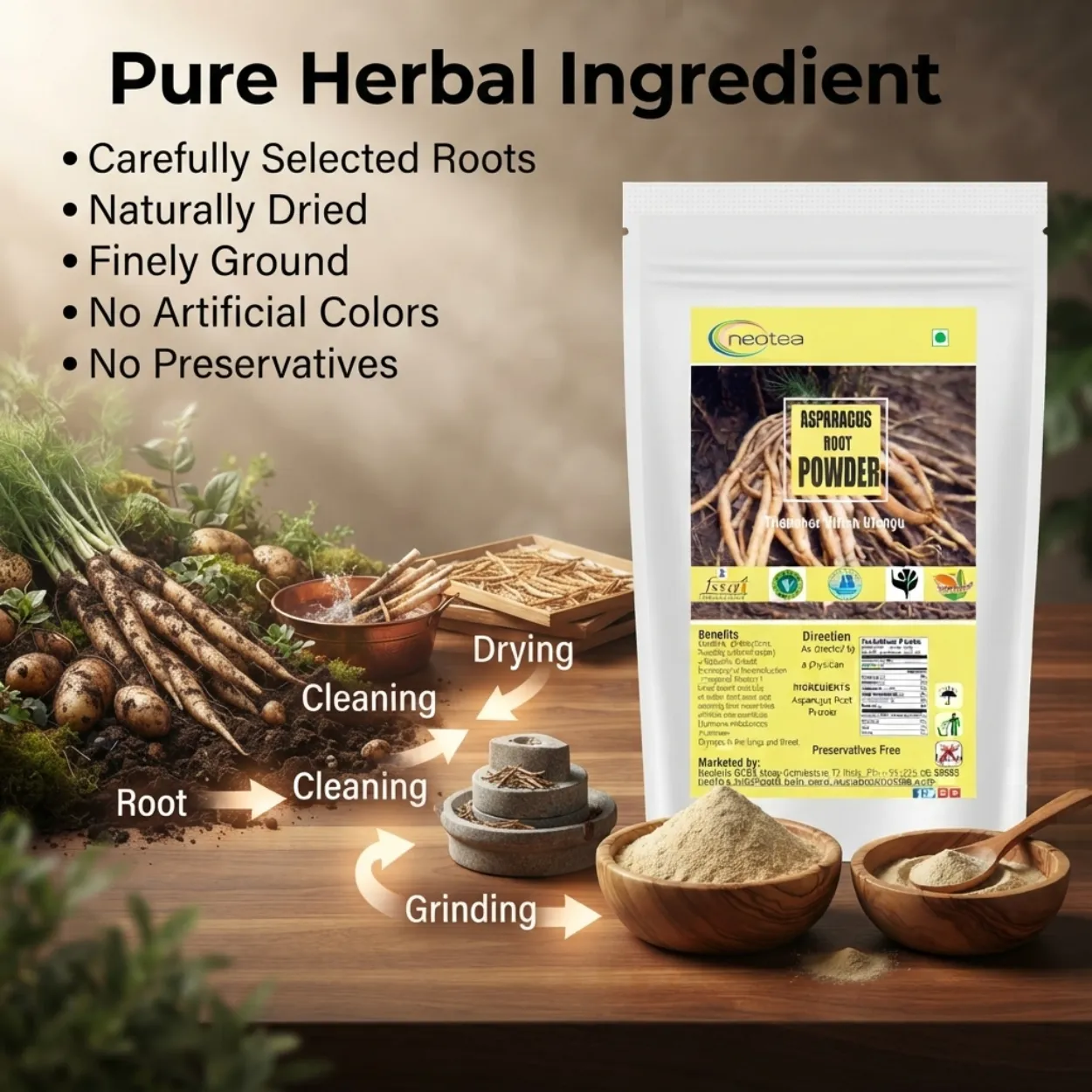 Asparagus Root Powder | 100% Natural Dried Asparagus Root Herbal Powder | Traditional Ayurvedic Wellness Ingredient | Fine Ground Herbal Powder | 100% Pure