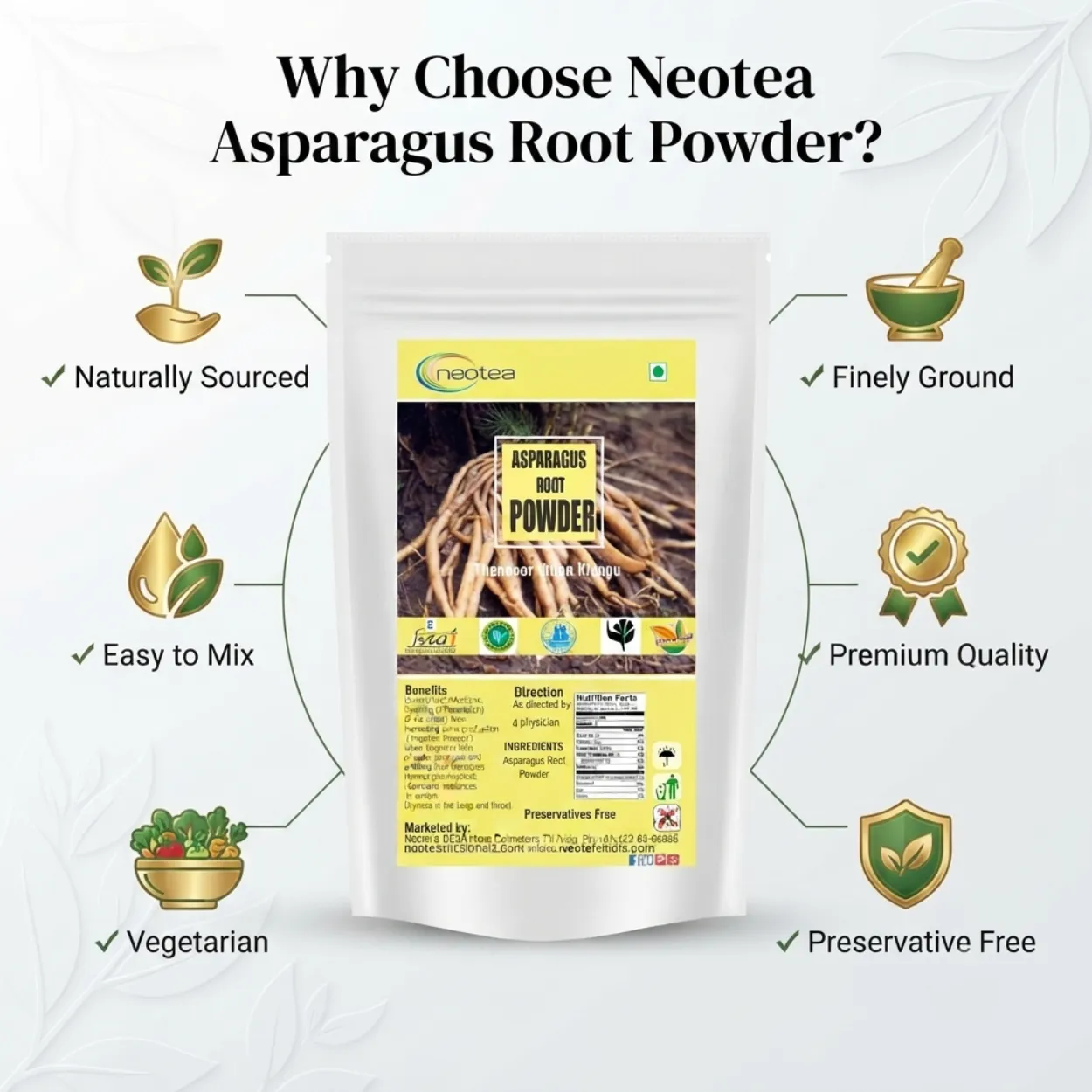 Asparagus Root Powder | 100% Natural Dried Asparagus Root Herbal Powder | Traditional Ayurvedic Wellness Ingredient | Fine Ground Herbal Powder | 100% Pure
