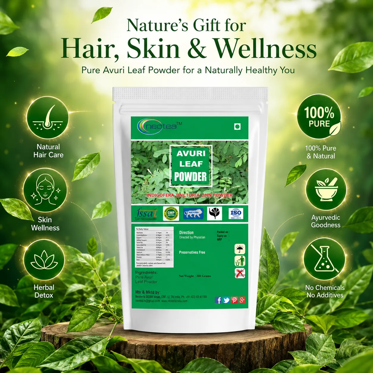 Avuri Ilai Powder | Indigofera Tinctoria Leaf Powder | 100% Natural Herbal Leaf Powder | Traditionally Used Ayurvedic Herb | Fine Ground Herbal Powder