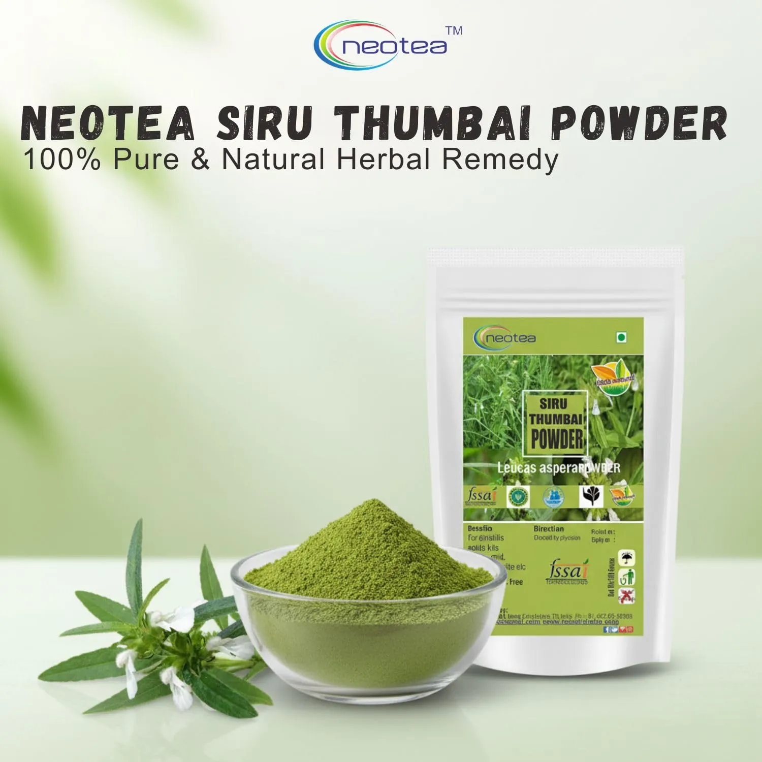 Siru Thumbai Powder | Leucas Aspera (Madhupati, Goma, Dronapushpi, Chota Halkusa) | Respiratory Health Support | Digestive Aid | Oral Care | Immune Booster | Natural Insect Repellent | Herbal Remedy | 100% Pure