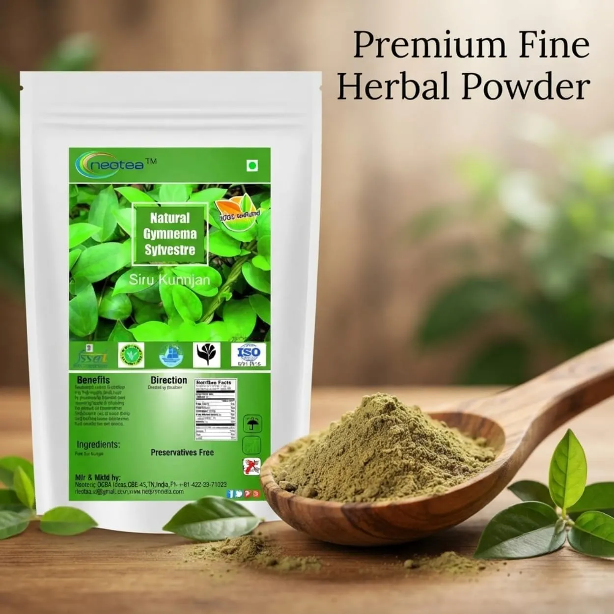 Sirukurinjan Powder 100% Natural Herbal Leaf Powder | Finely Ground Traditional Indian Herb | Pure & Carefully Processed | No Added Preservatives | Convenient Everyday Use
