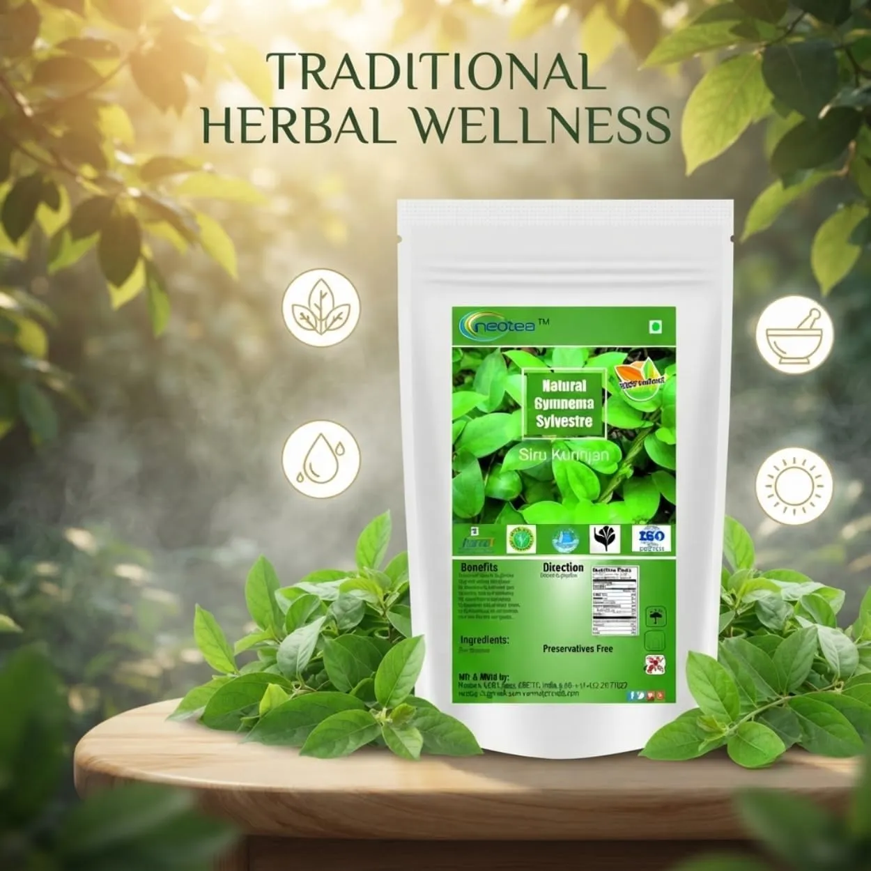 Sirukurinjan Powder 100% Natural Herbal Leaf Powder | Finely Ground Traditional Indian Herb | Pure & Carefully Processed | No Added Preservatives | Convenient Everyday Use