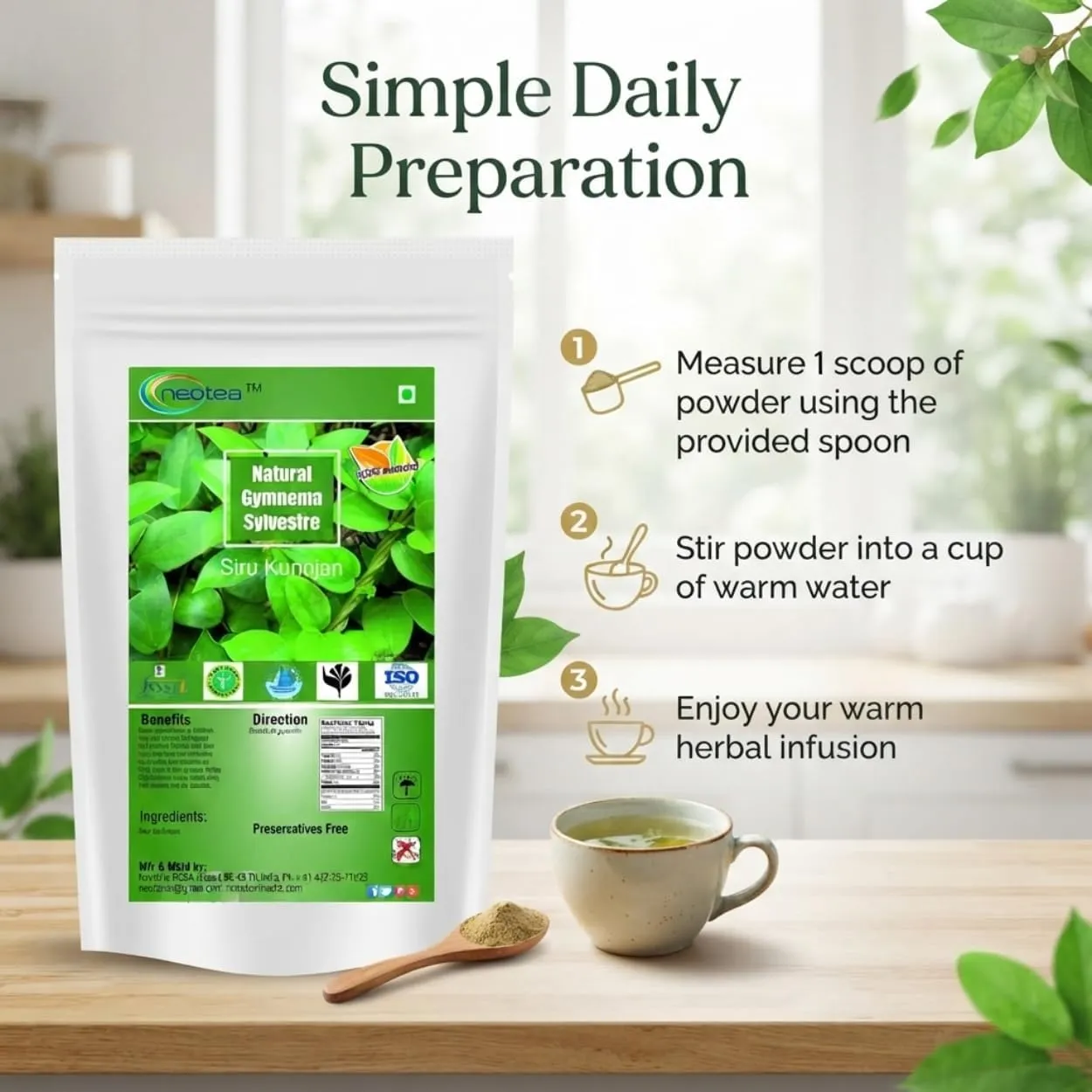 Sirukurinjan Powder 100% Natural Herbal Leaf Powder | Finely Ground Traditional Indian Herb | Pure & Carefully Processed | No Added Preservatives | Convenient Everyday Use