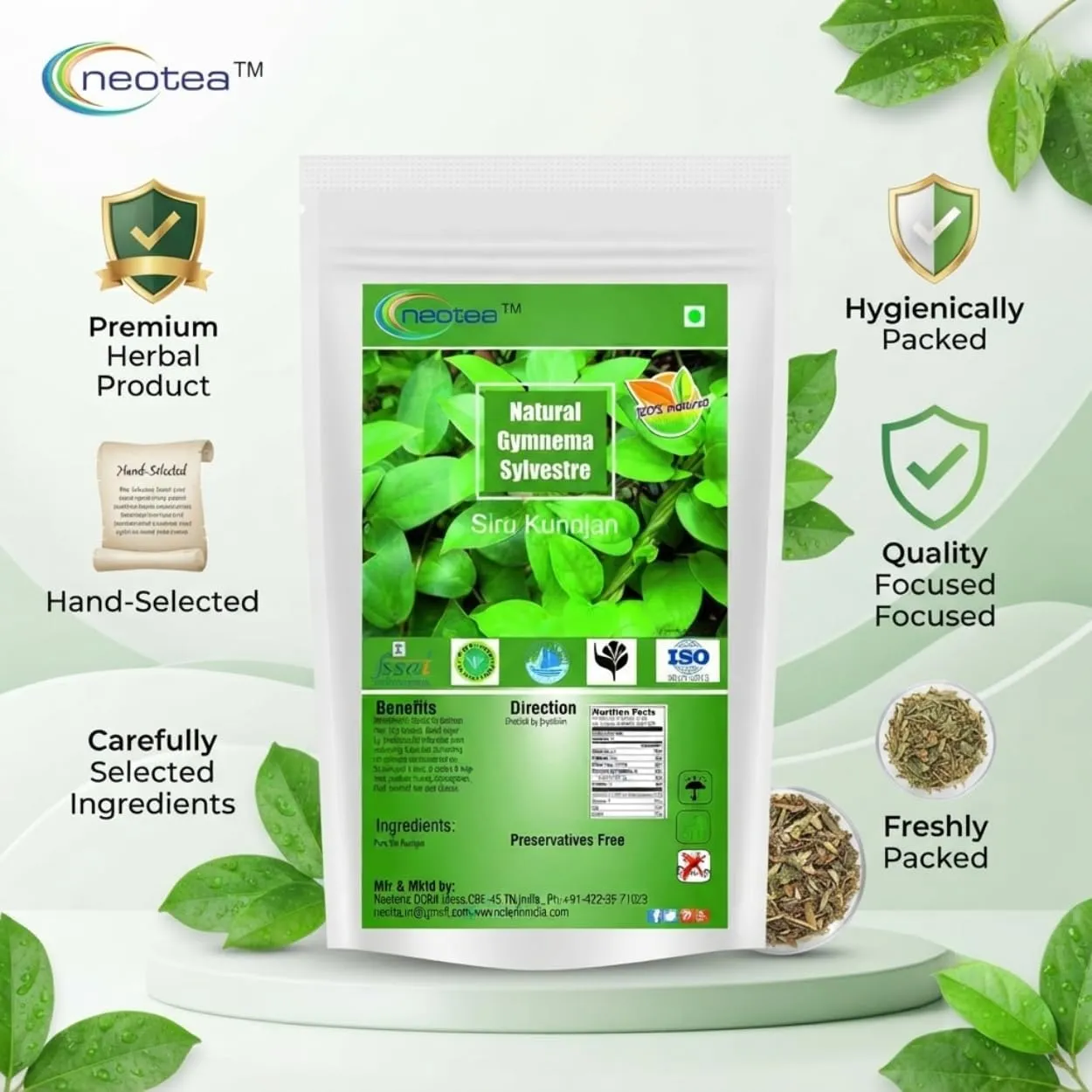 Sirukurinjan Powder 100% Natural Herbal Leaf Powder | Finely Ground Traditional Indian Herb | Pure & Carefully Processed | No Added Preservatives | Convenient Everyday Use