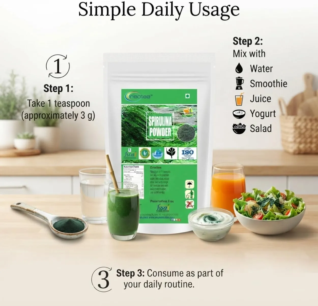 Organic Spirulina Powder for Immunity, Energy, Digestion & Skin Health | Plant-Based Protein Superfood All-natural and Mineral-rich Detoxifying Supplement | Rich in Protein, Vitamins & Minerals | Boost Energy & Immunity | Gluten Free, Vegan, Non GMO