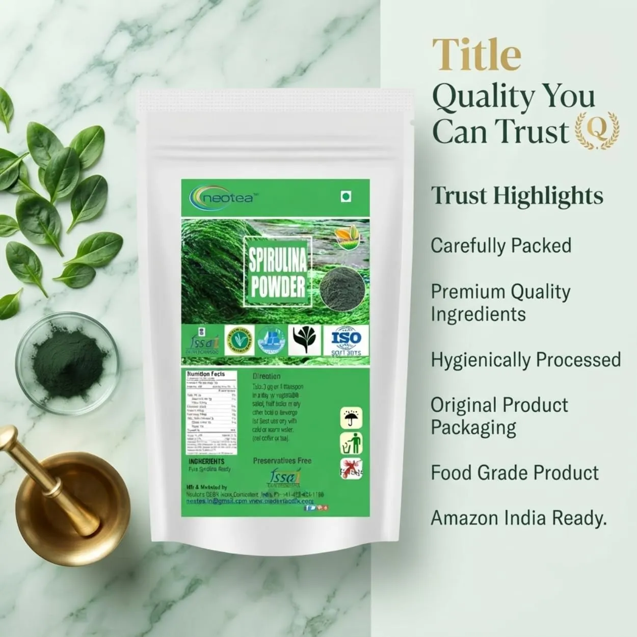 Organic Spirulina Powder for Immunity, Energy, Digestion & Skin Health | Plant-Based Protein Superfood All-natural and Mineral-rich Detoxifying Supplement | Rich in Protein, Vitamins & Minerals | Boost Energy & Immunity | Gluten Free, Vegan, Non GMO
