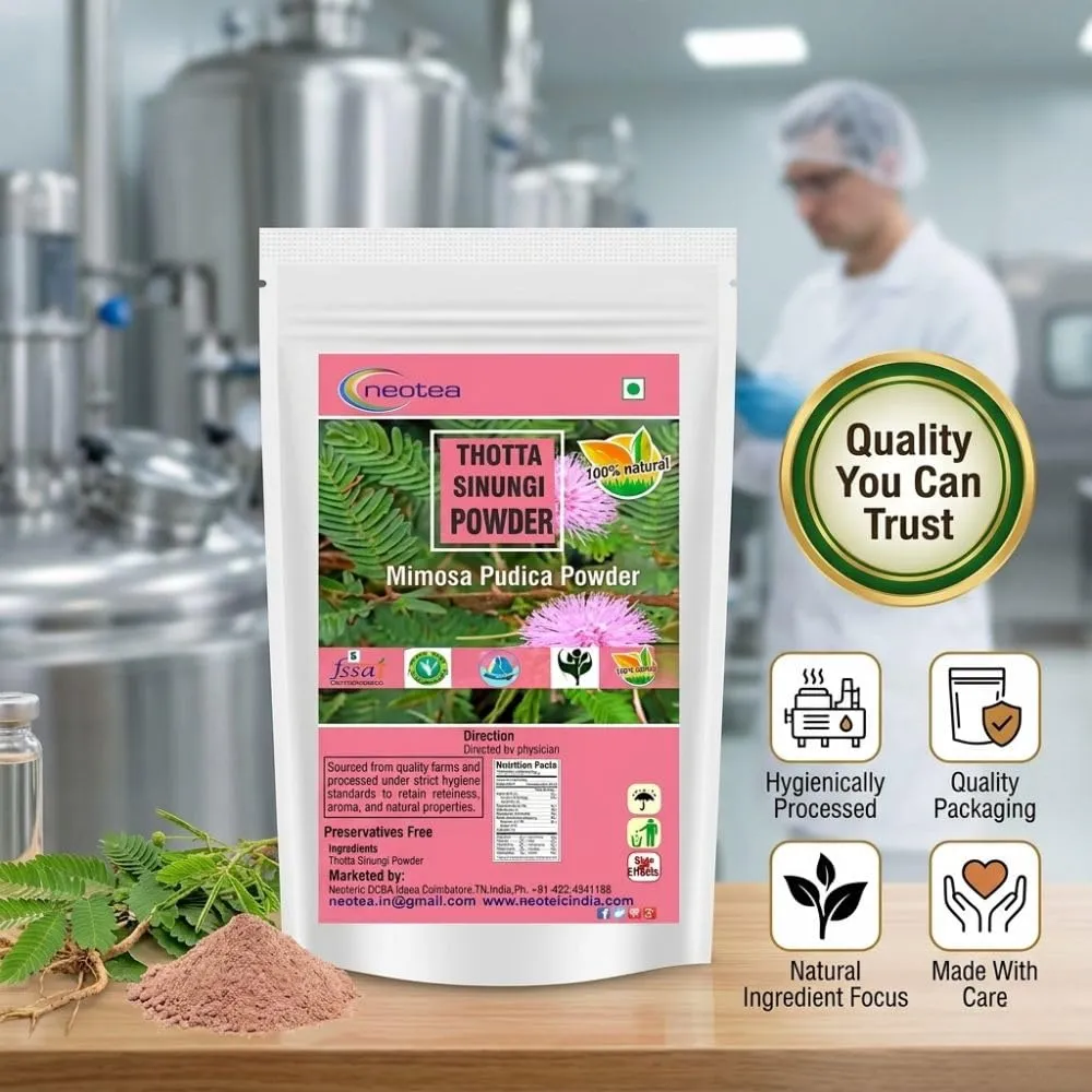 Thotta Sinungi Powder (Mimosa Pudica) 100% Natural Herbal Leaf Powder, Finely Ground Thotta Sinungi Leaves, Traditionally Used Botanical Ingredient, Carefully Processed & Hygienically Packed