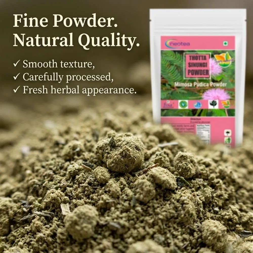 Thotta Sinungi Powder (Mimosa Pudica) 100% Natural Herbal Leaf Powder, Finely Ground Thotta Sinungi Leaves, Traditionally Used Botanical Ingredient, Carefully Processed & Hygienically Packed