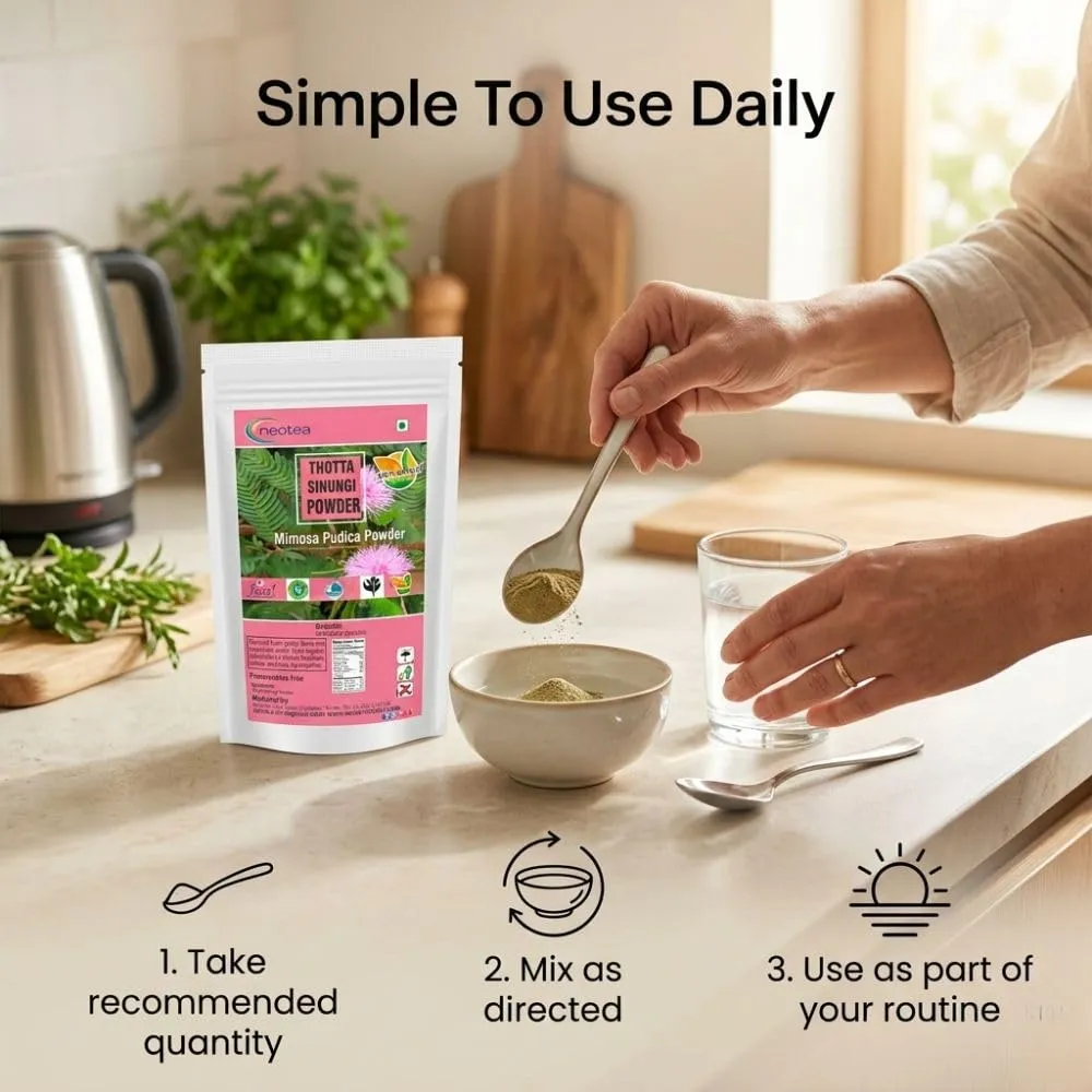 Thotta Sinungi Powder (Mimosa Pudica) 100% Natural Herbal Leaf Powder, Finely Ground Thotta Sinungi Leaves, Traditionally Used Botanical Ingredient, Carefully Processed & Hygienically Packed