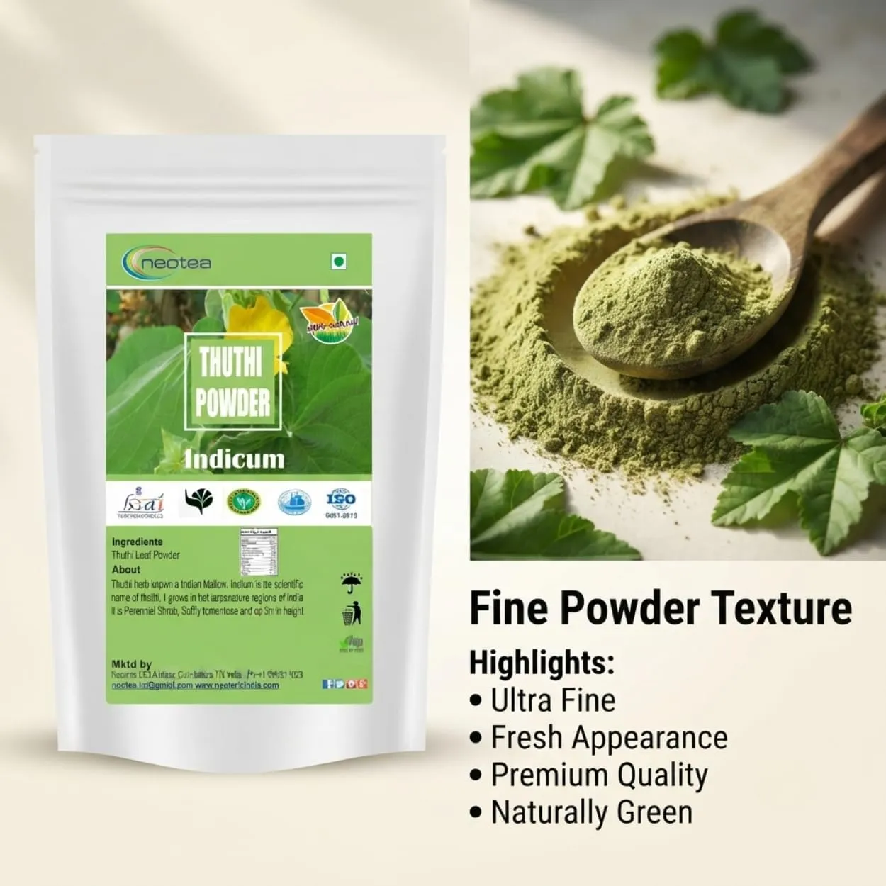 Thuthi Leaf Powder 100% Natural Dried Thuthi Leaves Fine Herbal Powder, Traditionally Used Leaf Powder, Pure Plant-Based Ingredient, Carefully Processed & Hygienically Packed