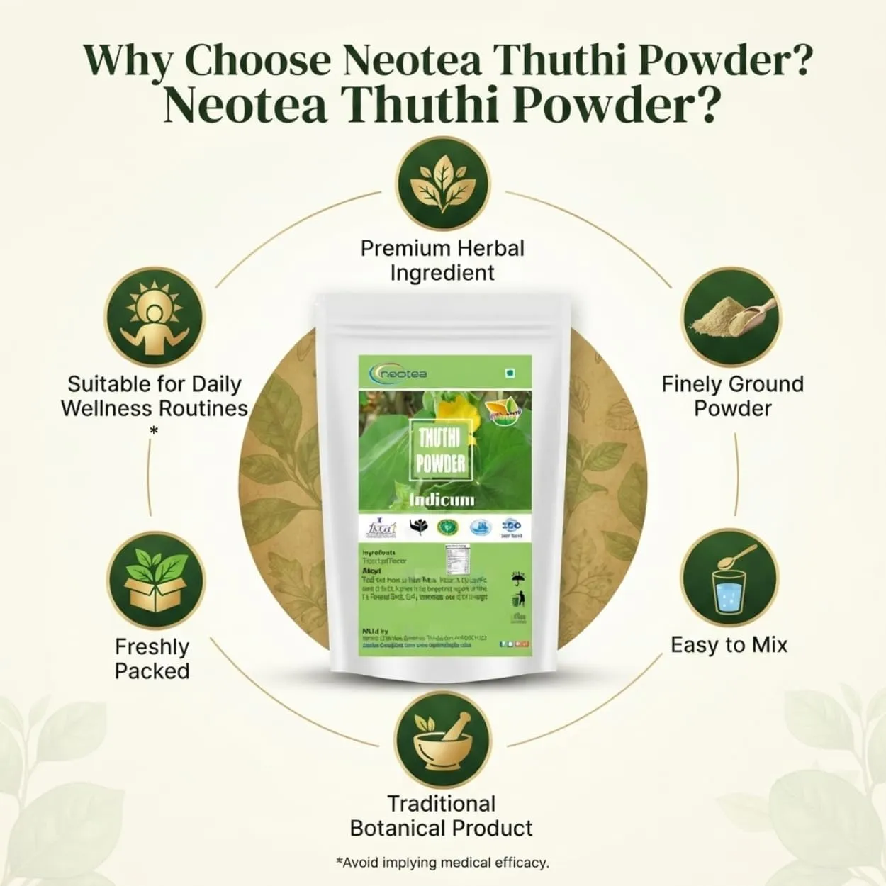 Thuthi Leaf Powder 100% Natural Dried Thuthi Leaves Fine Herbal Powder, Traditionally Used Leaf Powder, Pure Plant-Based Ingredient, Carefully Processed & Hygienically Packed