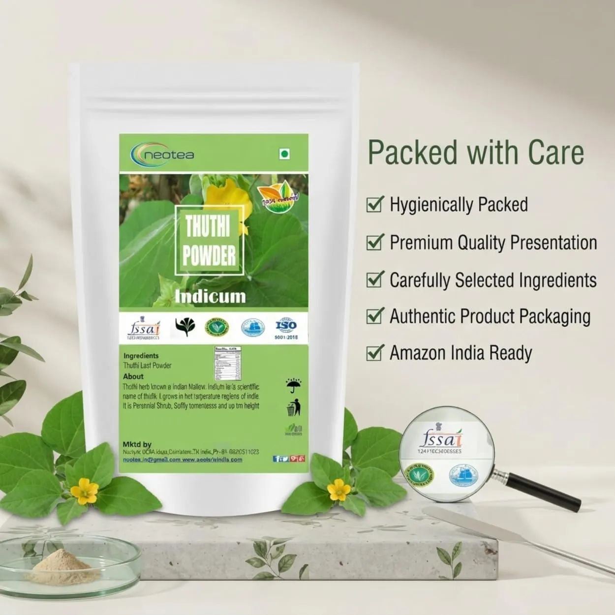 Thuthi Leaf Powder 100% Natural Dried Thuthi Leaves Fine Herbal Powder, Traditionally Used Leaf Powder, Pure Plant-Based Ingredient, Carefully Processed & Hygienically Packed