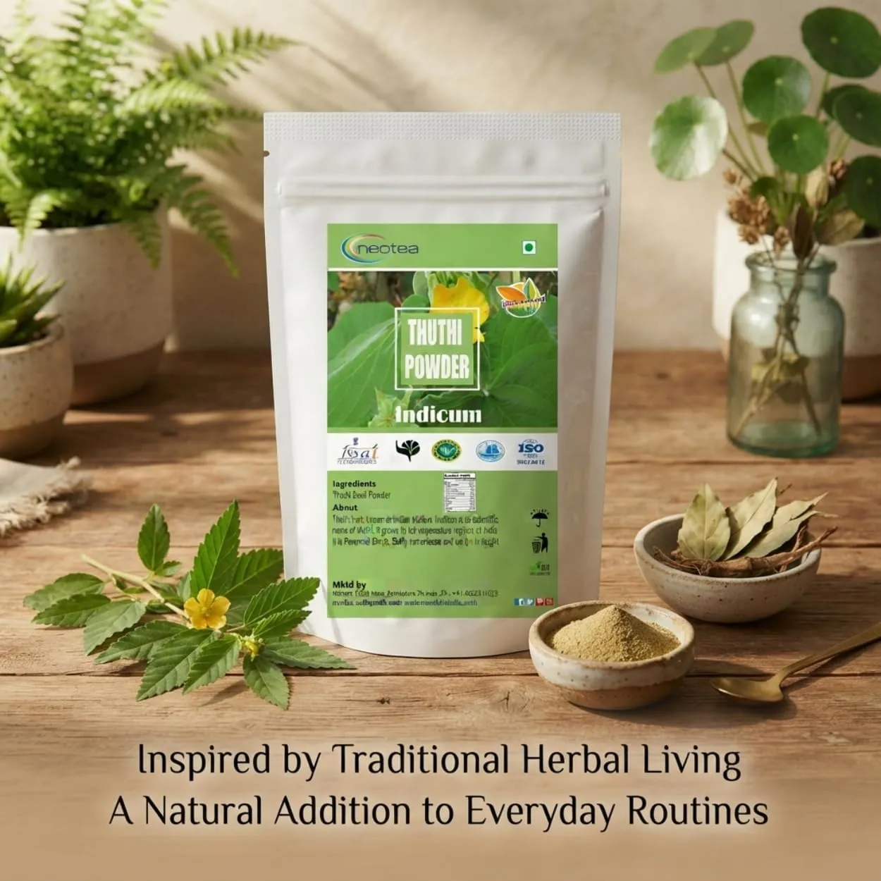 Thuthi Leaf Powder 100% Natural Dried Thuthi Leaves Fine Herbal Powder, Traditionally Used Leaf Powder, Pure Plant-Based Ingredient, Carefully Processed & Hygienically Packed