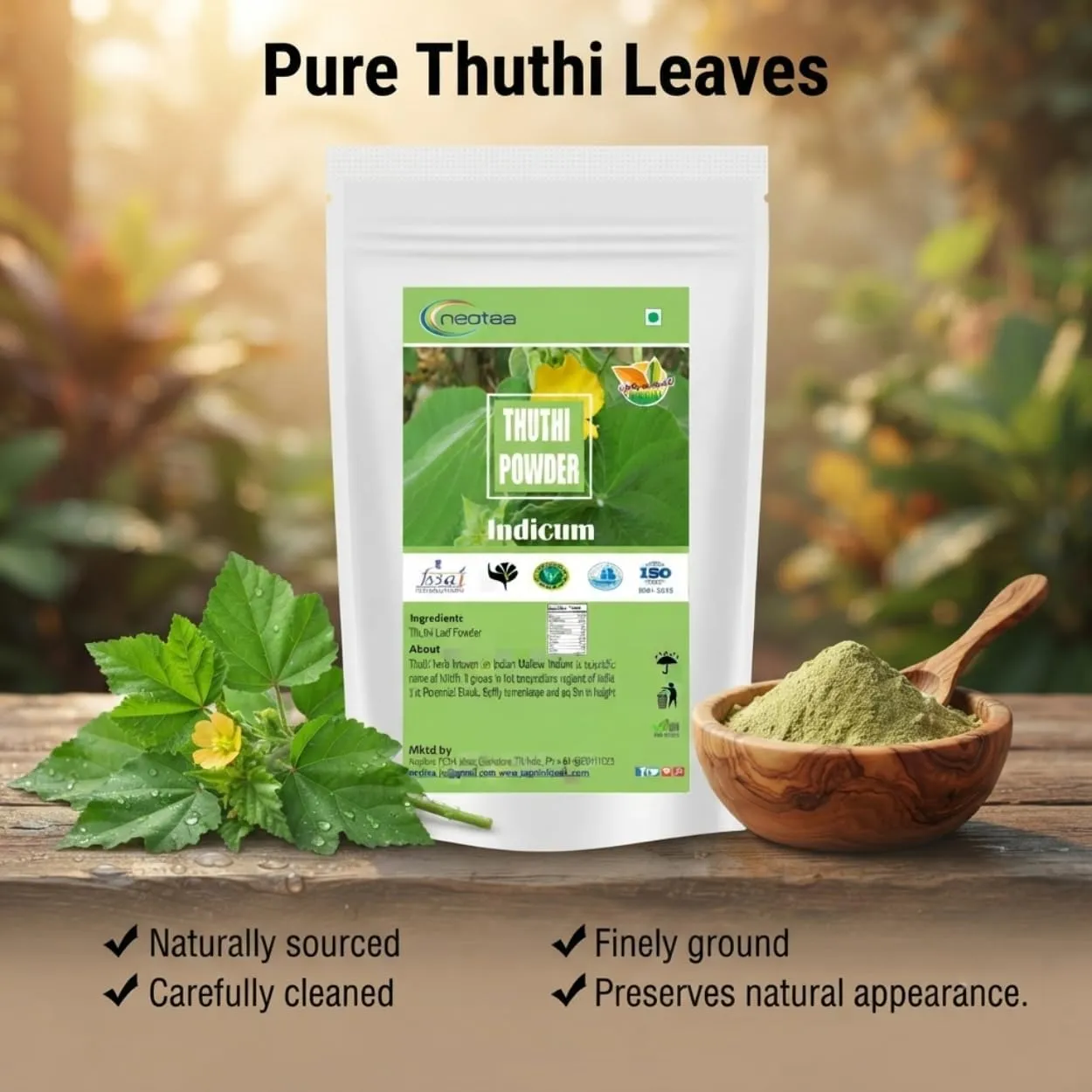 Thuthi Leaf Powder 100% Natural Dried Thuthi Leaves Fine Herbal Powder, Traditionally Used Leaf Powder, Pure Plant-Based Ingredient, Carefully Processed & Hygienically Packed