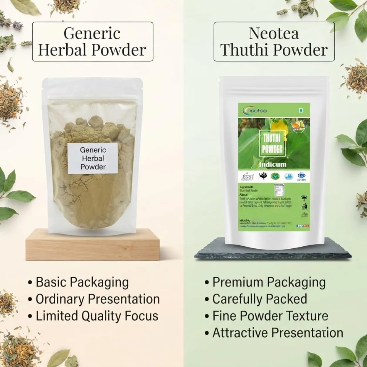 Thuthi Leaf Powder 100% Natural Dried Thuthi Leaves Fine Herbal Powder, Traditionally Used Leaf Powder, Pure Plant-Based Ingredient, Carefully Processed & Hygienically Packed