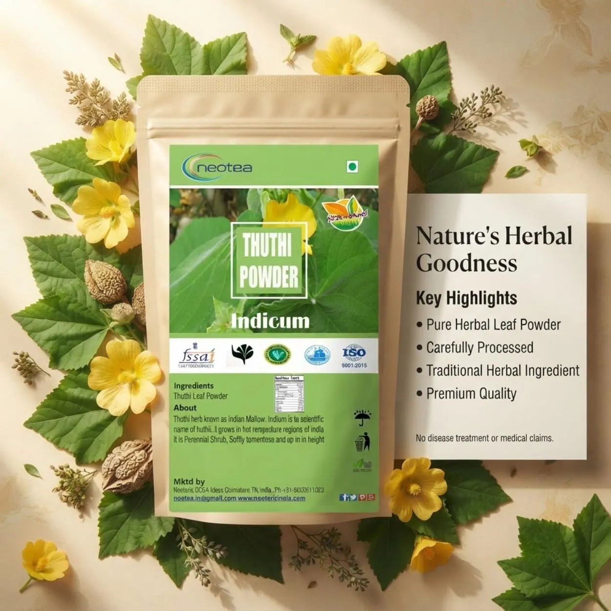 Thuthi Leaf Powder 100% Natural Dried Thuthi Leaves Fine Herbal Powder, Traditionally Used Leaf Powder, Pure Plant-Based Ingredient, Carefully Processed & Hygienically Packed
