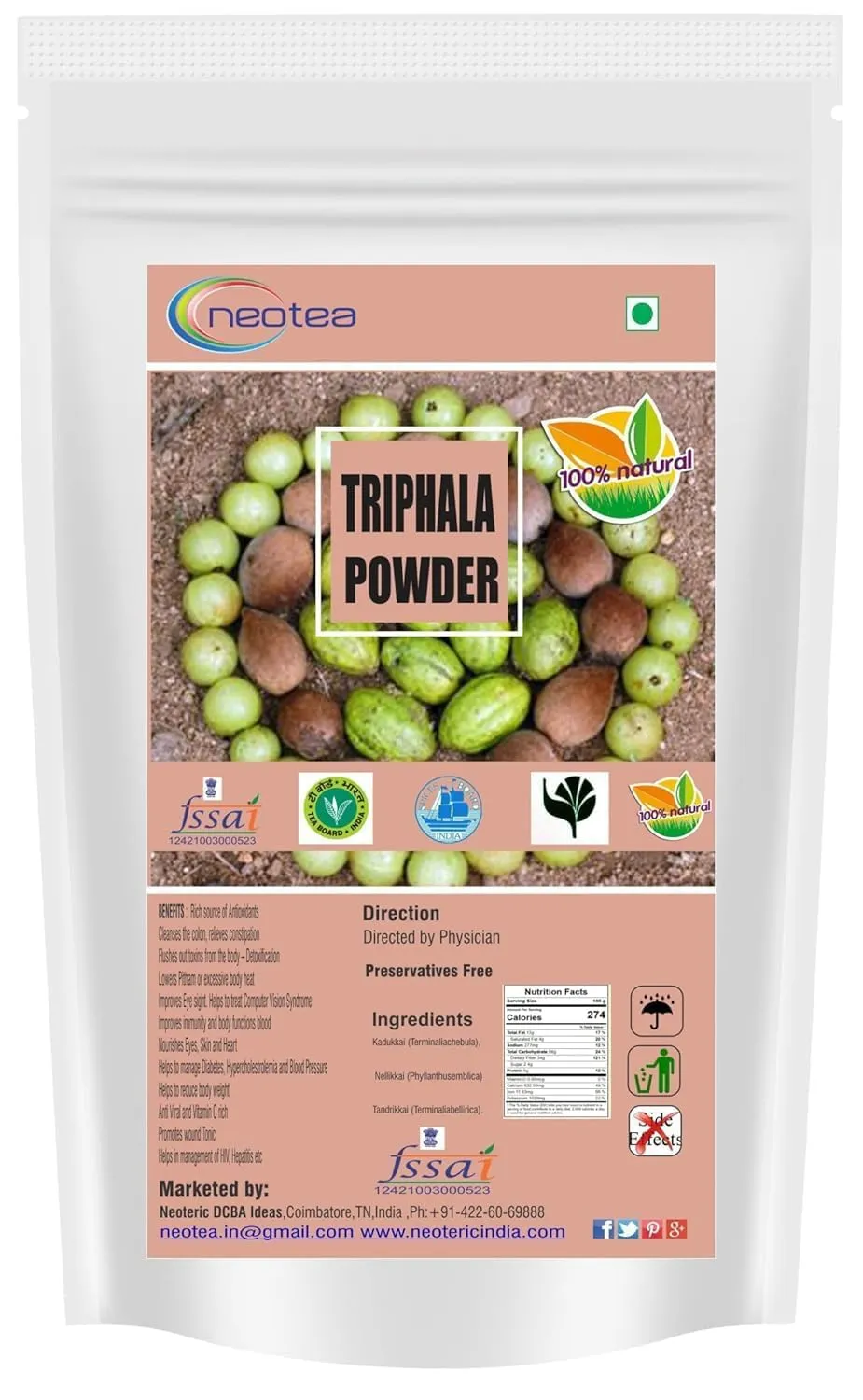 Triphala Powder 100% Natural Herbal Blend of Amla, Haritaki & Bibhitaki | Traditional Ayurvedic Three Fruit Powder | Fine Ground Herbal Powder for Everyday Use