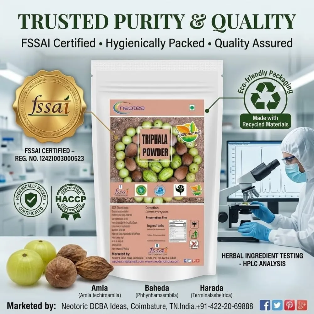 Triphala Powder 100% Natural Herbal Blend of Amla, Haritaki & Bibhitaki | Traditional Ayurvedic Three Fruit Powder | Fine Ground Herbal Powder for Everyday Use