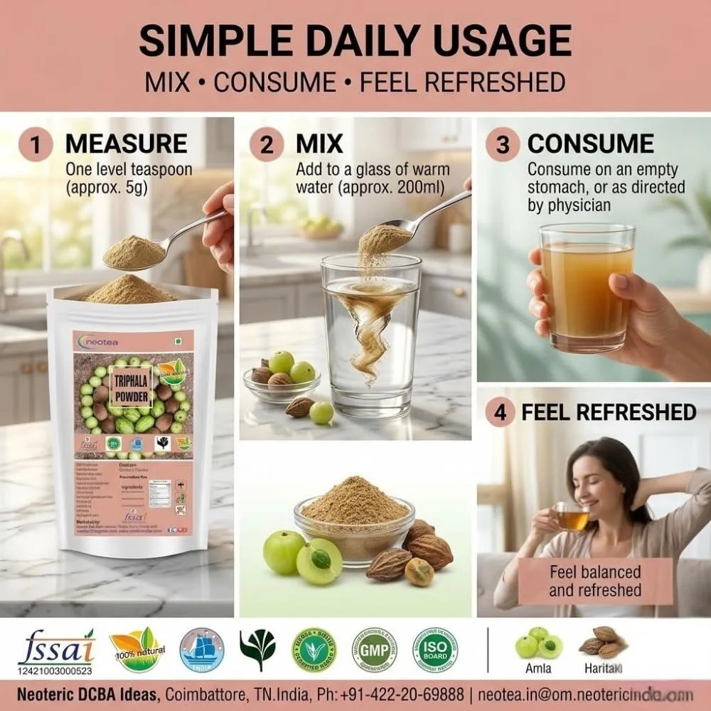 Triphala Powder 100% Natural Herbal Blend of Amla, Haritaki & Bibhitaki | Traditional Ayurvedic Three Fruit Powder | Fine Ground Herbal Powder for Everyday Use