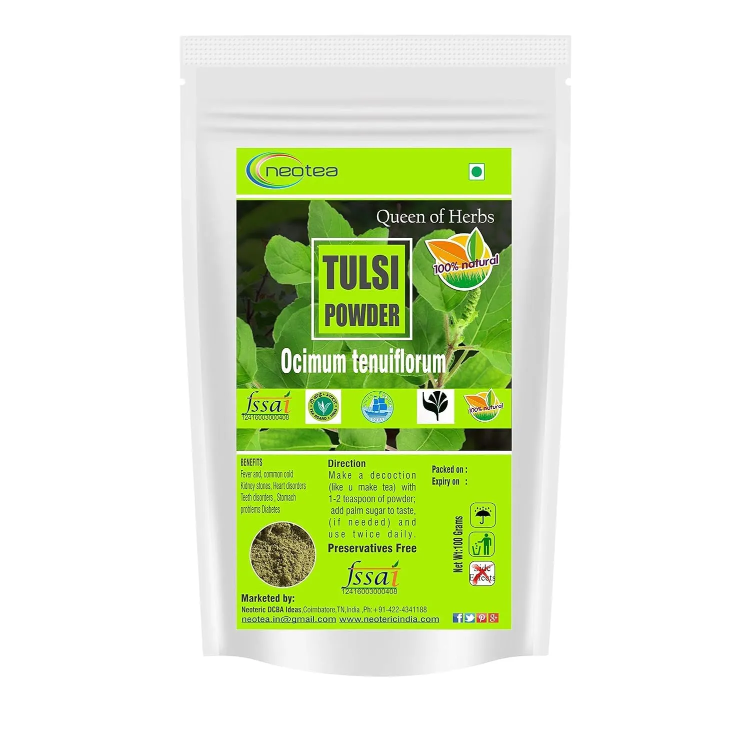 Tulsi Powder | 100% Natural Holy Basil Leaf Powder | Finely Ground Tulsi Leaves | Premium Herbal Powder for Traditional Preparations, Herbal Blends & Everyday Use