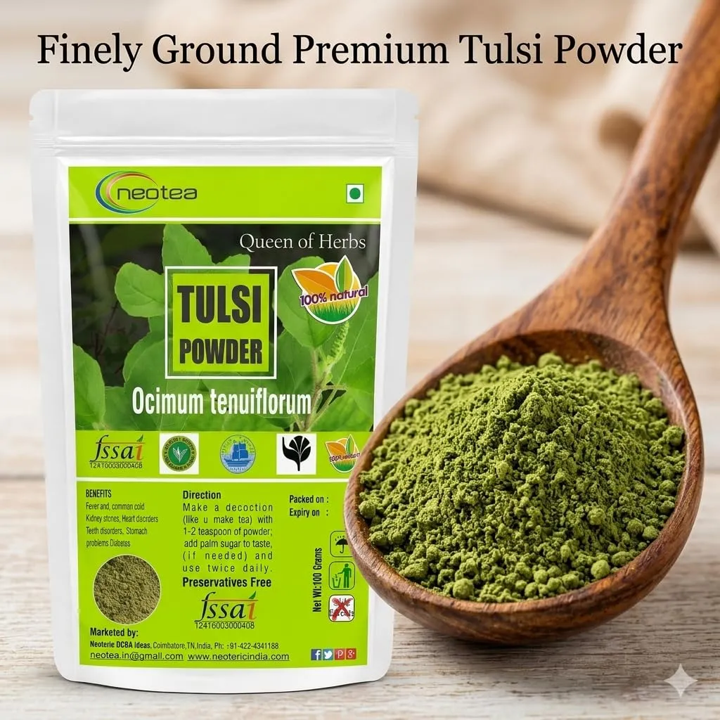 Tulsi Powder | 100% Natural Holy Basil Leaf Powder | Finely Ground Tulsi Leaves | Premium Herbal Powder for Traditional Preparations, Herbal Blends & Everyday Use
