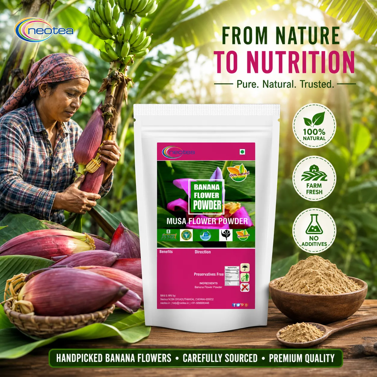 Banana Flower Powder 100% Natural Dried Banana Blossom Powder, Plant-Based Herbal Ingredient for Traditional Recipes, Smoothies & Daily Wellness