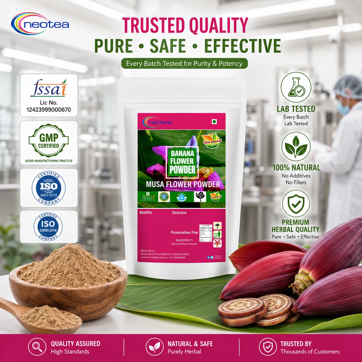 Banana Flower Powder 100% Natural Dried Banana Blossom Powder, Plant-Based Herbal Ingredient for Traditional Recipes, Smoothies & Daily Wellness