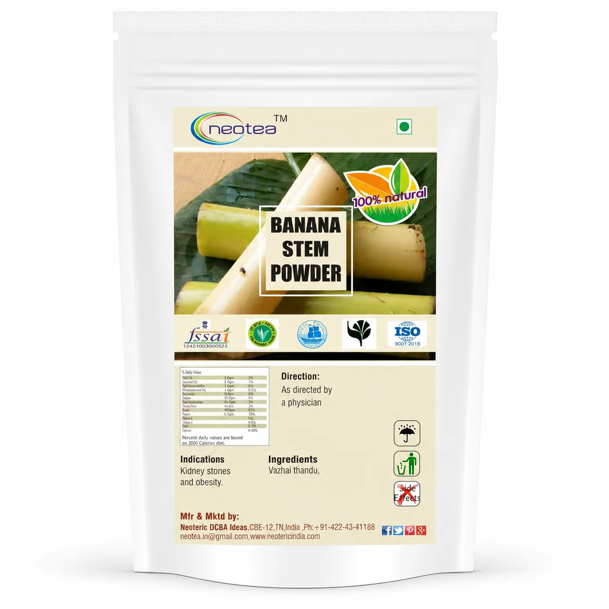 Banana Stem Powder 100% Natural Banana Plant Stem Powder, Herbal Food Ingredient for Daily Wellness, Traditional Indian Ingredient, Easy to Use, No Added Preservatives