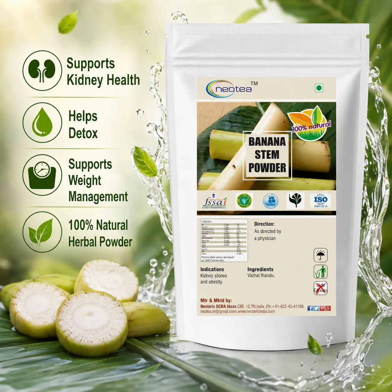 Banana Stem Powder 100% Natural Banana Plant Stem Powder, Herbal Food Ingredient for Daily Wellness, Traditional Indian Ingredient, Easy to Use, No Added Preservatives