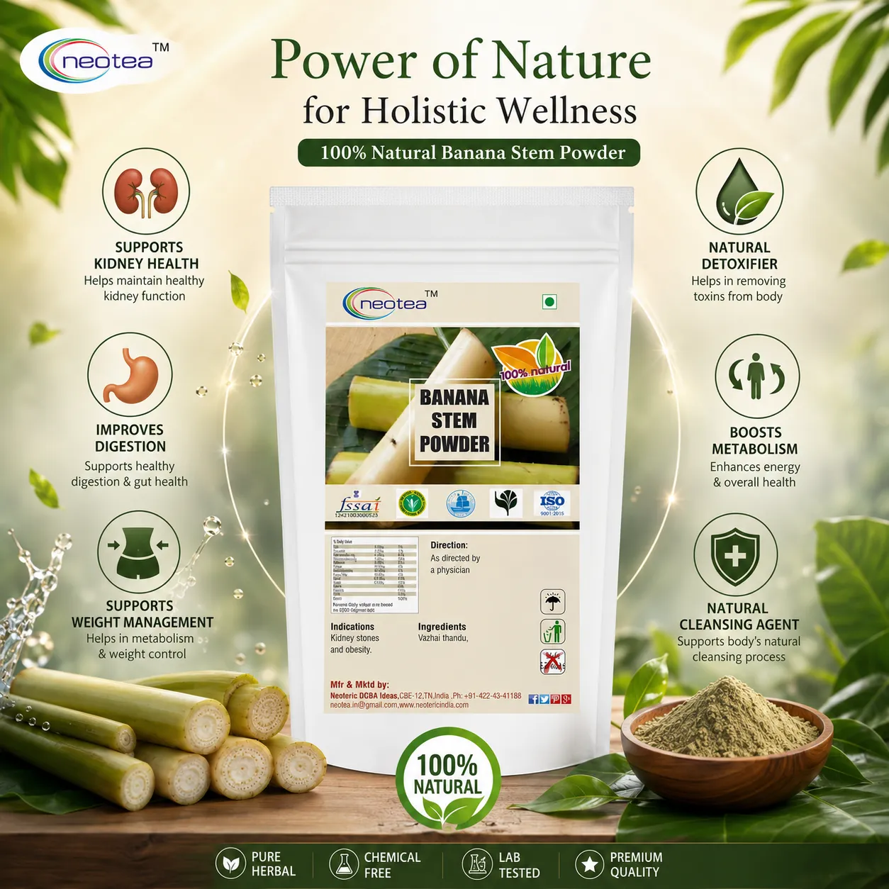 Banana Stem Powder 100% Natural Banana Plant Stem Powder, Herbal Food Ingredient for Daily Wellness, Traditional Indian Ingredient, Easy to Use, No Added Preservatives