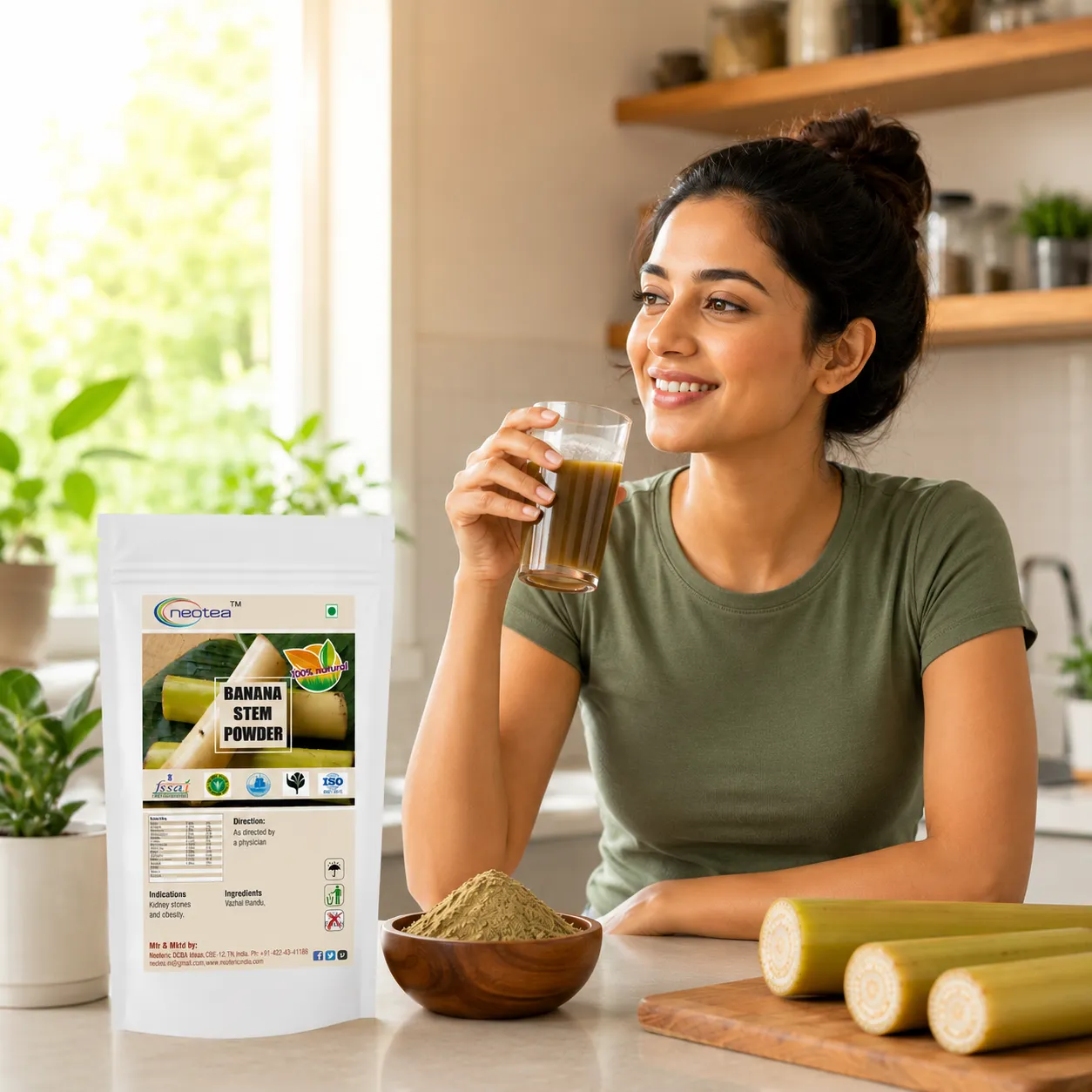 Banana Stem Powder 100% Natural Banana Plant Stem Powder, Herbal Food Ingredient for Daily Wellness, Traditional Indian Ingredient, Easy to Use, No Added Preservatives