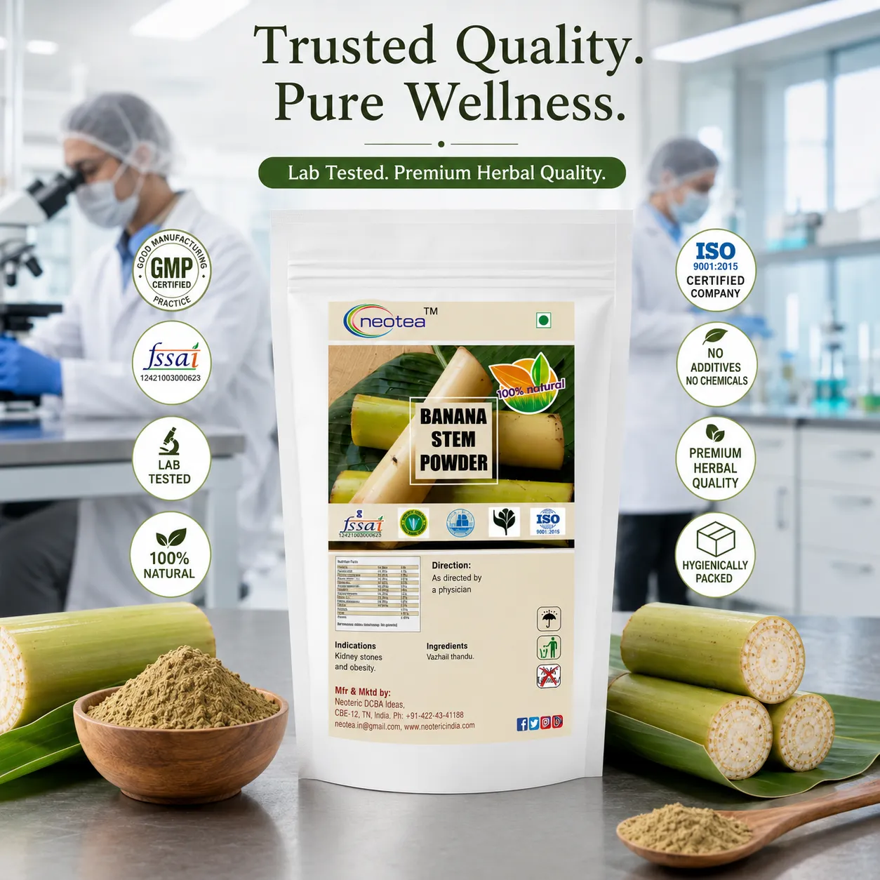 Banana Stem Powder 100% Natural Banana Plant Stem Powder, Herbal Food Ingredient for Daily Wellness, Traditional Indian Ingredient, Easy to Use, No Added Preservatives