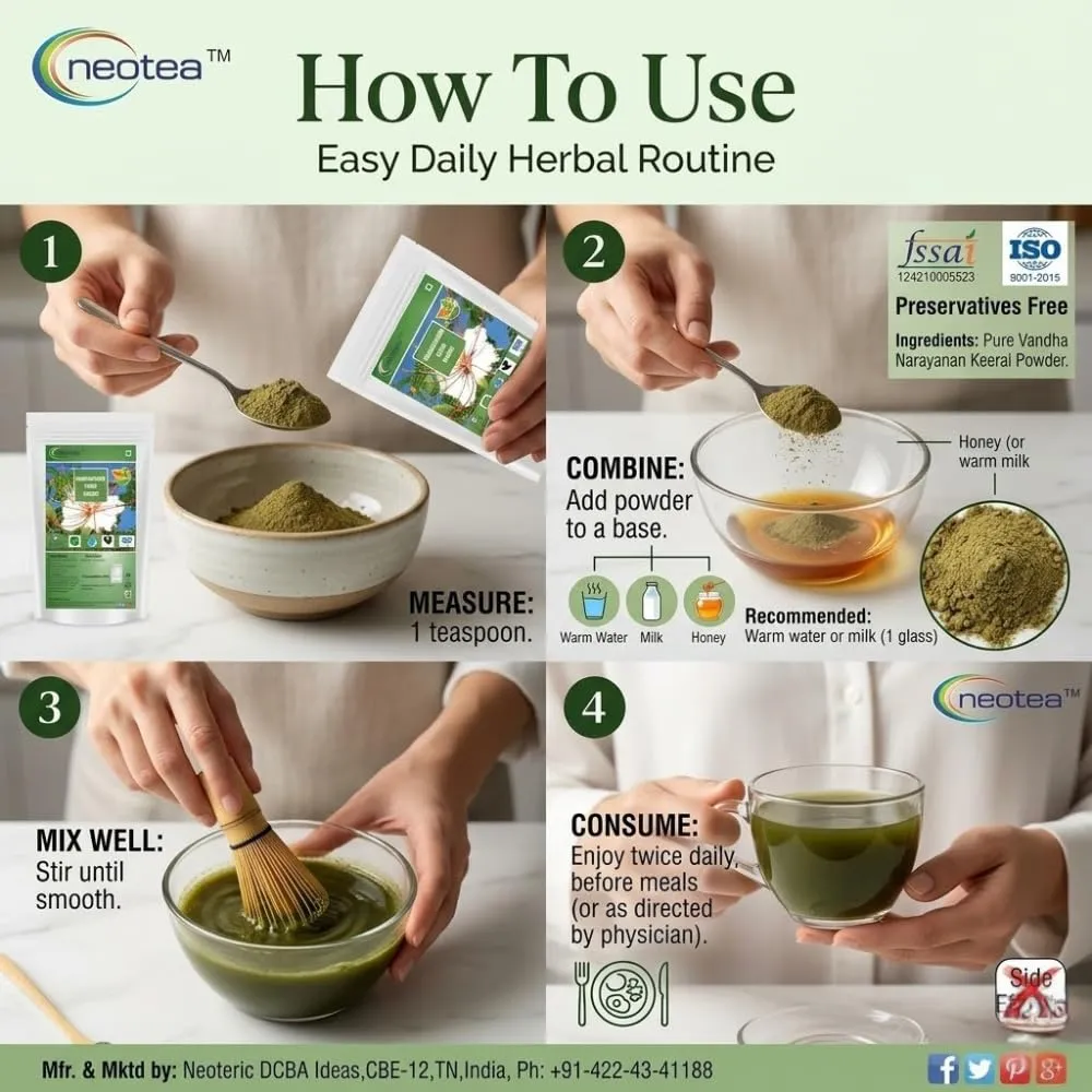 Vadhanarayanan Keerai Powder, Natural Herbal Leaf Powder, Traditionally Used Greens Powder, Plant-Based Wellness Ingredient, Easy to Use, 100% Natural
