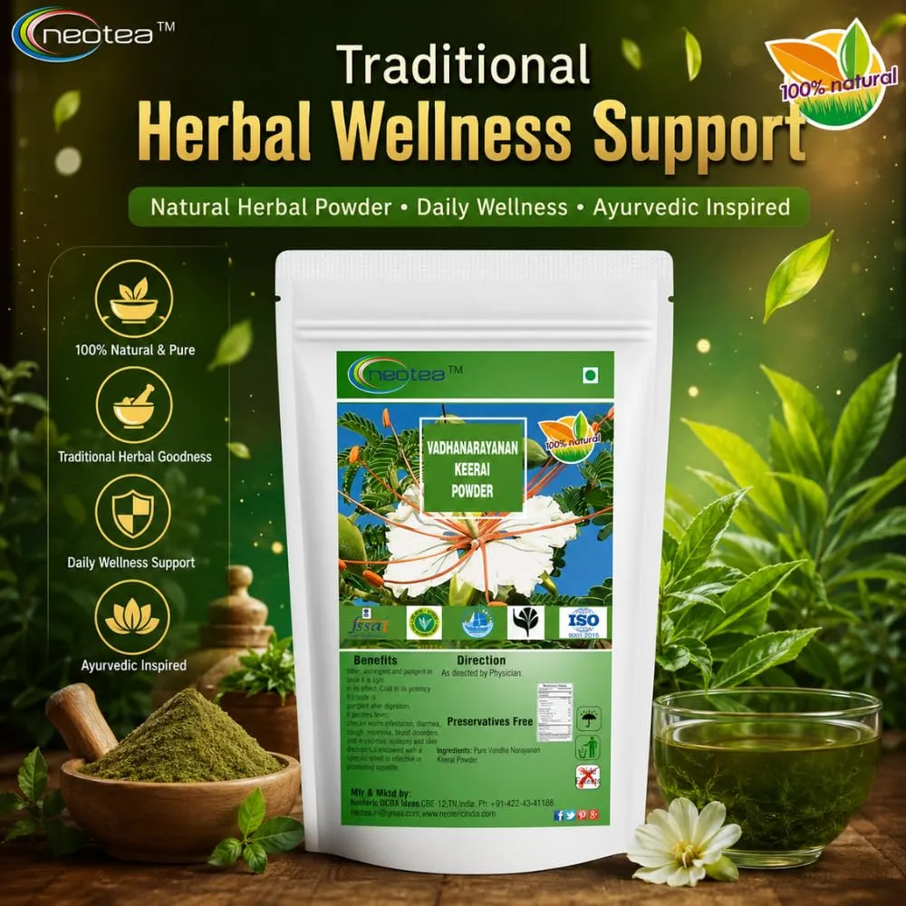 Vadhanarayanan Keerai Powder, Natural Herbal Leaf Powder, Traditionally Used Greens Powder, Plant-Based Wellness Ingredient, Easy to Use, 100% Natural