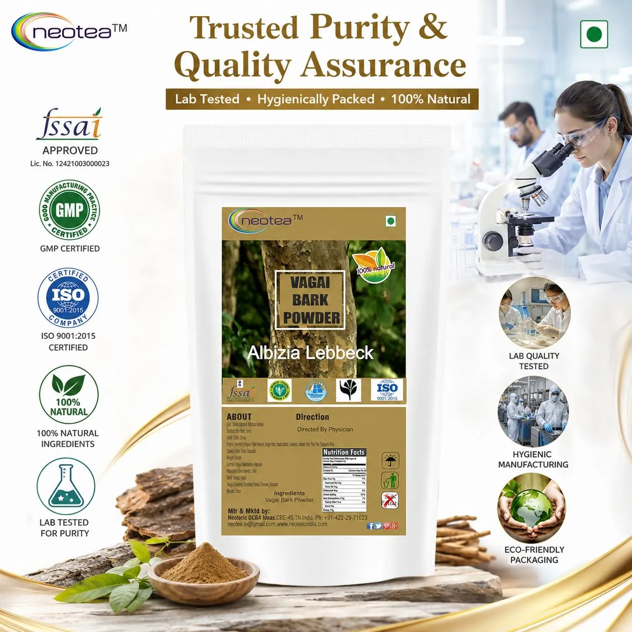Vagai Bark Powder | Albizia Lebbeck Pattai | Ambuvagina Powder | Siridam, Sara, Padeli, Adri | Natural Ayurvedic Herbal Supplement | Supports Respiratory Health & Skin Care | 100% Pure & Organic