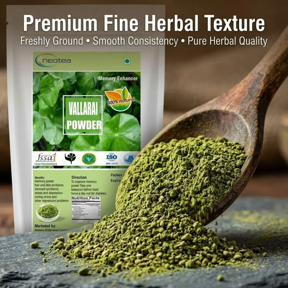 Gotu Kola Powder | Vallarai | Centella Asiatica & Brahmi (Bacopa Monnieri) | Natural Pennywort Powder | Saraswati Keerai | Neer Brahmi Podi | Pure Herbs | Non-GMO | No Preservatives | Supports Cognitive & Skin Wellness