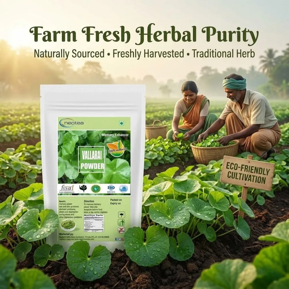 Gotu Kola Powder | Vallarai | Centella Asiatica & Brahmi (Bacopa Monnieri) | Natural Pennywort Powder | Saraswati Keerai | Neer Brahmi Podi | Pure Herbs | Non-GMO | No Preservatives | Supports Cognitive & Skin Wellness