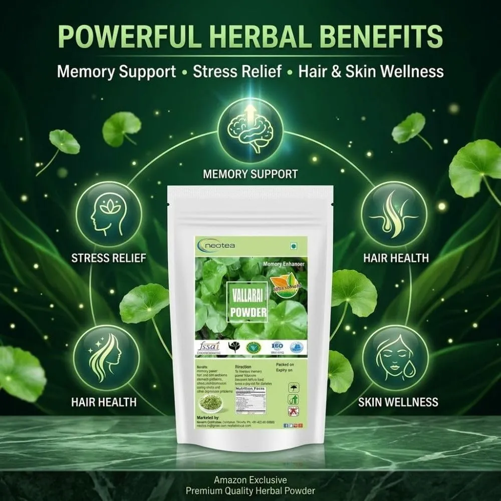 Gotu Kola Powder | Vallarai | Centella Asiatica & Brahmi (Bacopa Monnieri) | Natural Pennywort Powder | Saraswati Keerai | Neer Brahmi Podi | Pure Herbs | Non-GMO | No Preservatives | Supports Cognitive & Skin Wellness