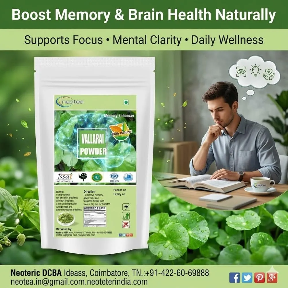 Gotu Kola Powder | Vallarai | Centella Asiatica & Brahmi (Bacopa Monnieri) | Natural Pennywort Powder | Saraswati Keerai | Neer Brahmi Podi | Pure Herbs | Non-GMO | No Preservatives | Supports Cognitive & Skin Wellness