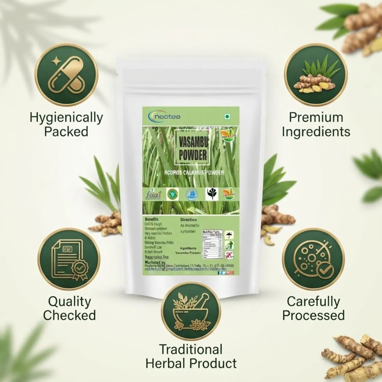 Vasambu Powder Vacha Root | Sweet Flag Acorus Calamus | Vayambu | Dried Root Herbal Supplement | Natural Sweet Flag Sambu Calamus | Vacha Acorus Calamus | Ayurvedic Remedy | 100% Pure & Organic