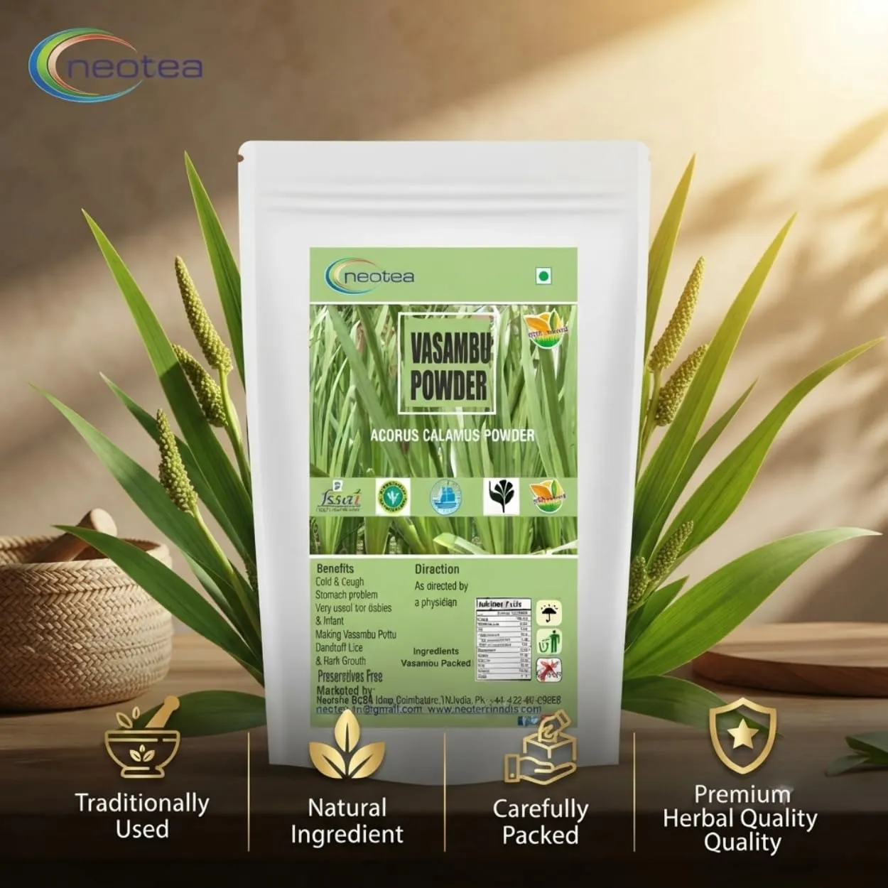 Vasambu Powder Vacha Root | Sweet Flag Acorus Calamus | Vayambu | Dried Root Herbal Supplement | Natural Sweet Flag Sambu Calamus | Vacha Acorus Calamus | Ayurvedic Remedy | 100% Pure & Organic